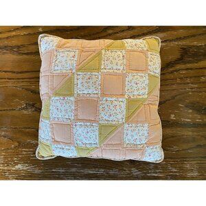 Vintage Quilted Floral Throw Pillow 11" x 11" Peach & Yellow Patchwork Design Ha